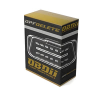 OBD2 flash tuning device for DPF delete, shown in black and gold retail packaging with OBD plug graphic.