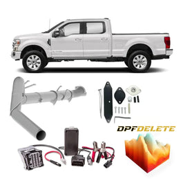 Best 6.7 Powerstroke delete kit featuring full exhaust, EGR block-off plates, Commander unlock and tuning tool.